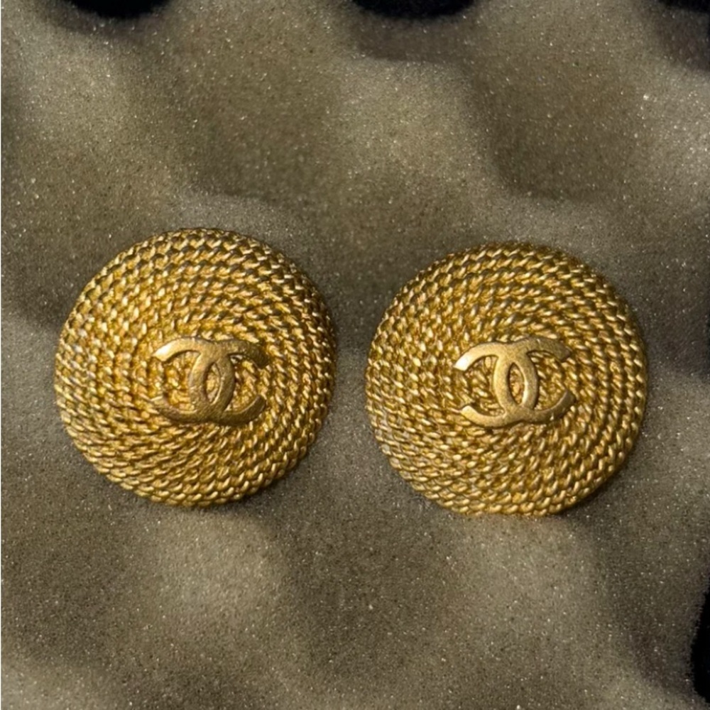 CHANEL Textured Gold Clip on Earrings